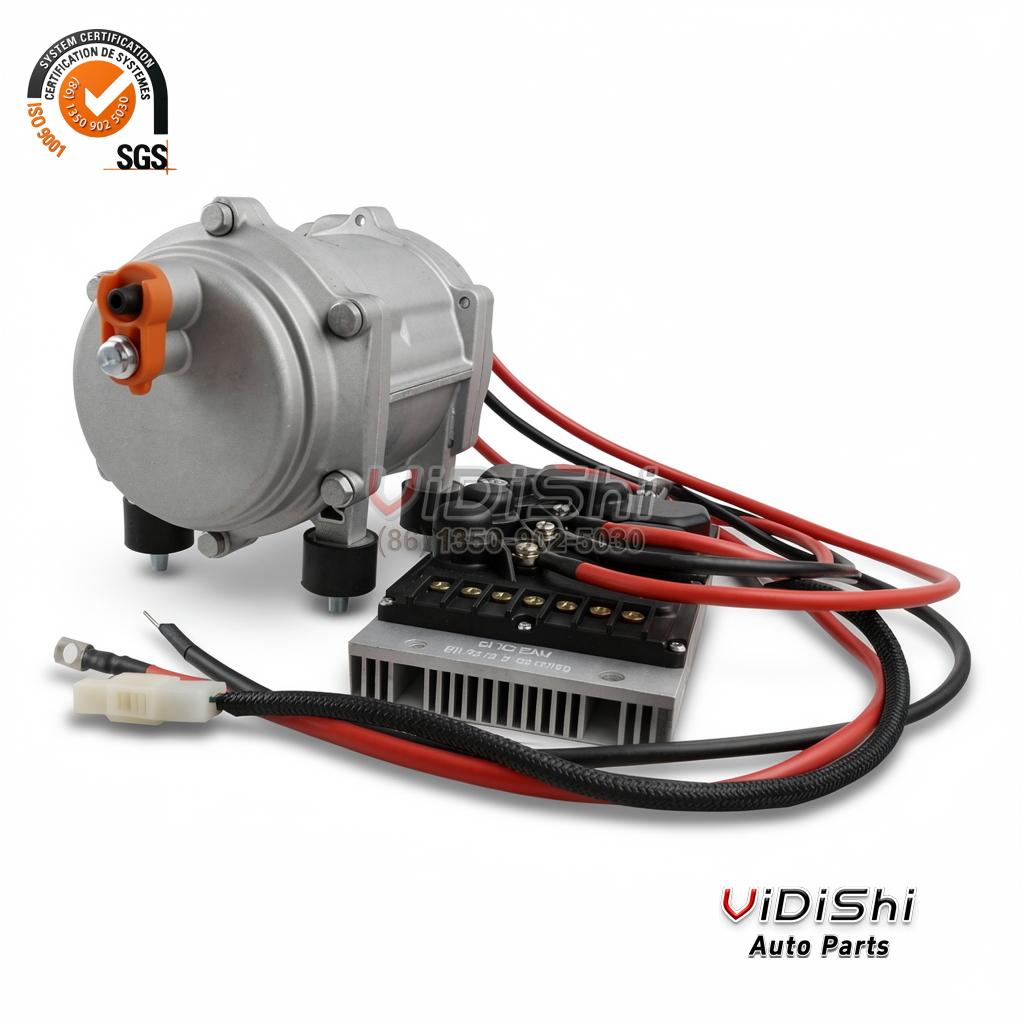 AC.100.3850-EV Electric Car AC Compressor 12V 2300rpm 20cc 2 AC.100.3850-EV compressor and controller kit front angle