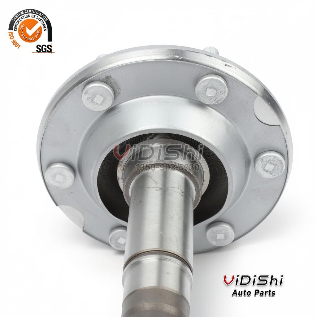 All Products 6 Close-up of the rear axle shaft flange: silver round plate with studs and a stepped center bearing seat, 3715A061