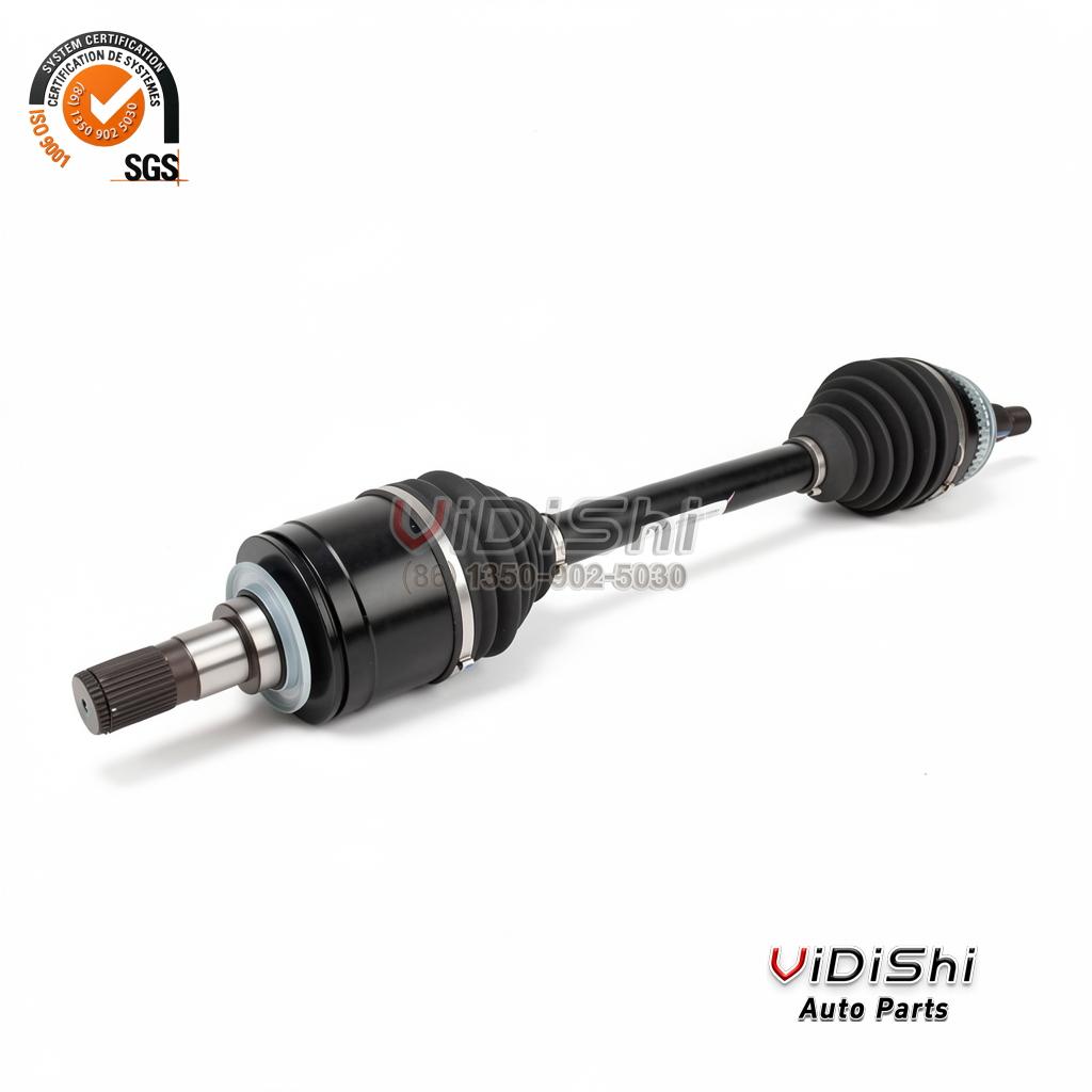 All Products 6 Rear axle shaft at an angle: light blue seal on the splined end, ribbed boot and silver toothed ring at the other, 3715A097