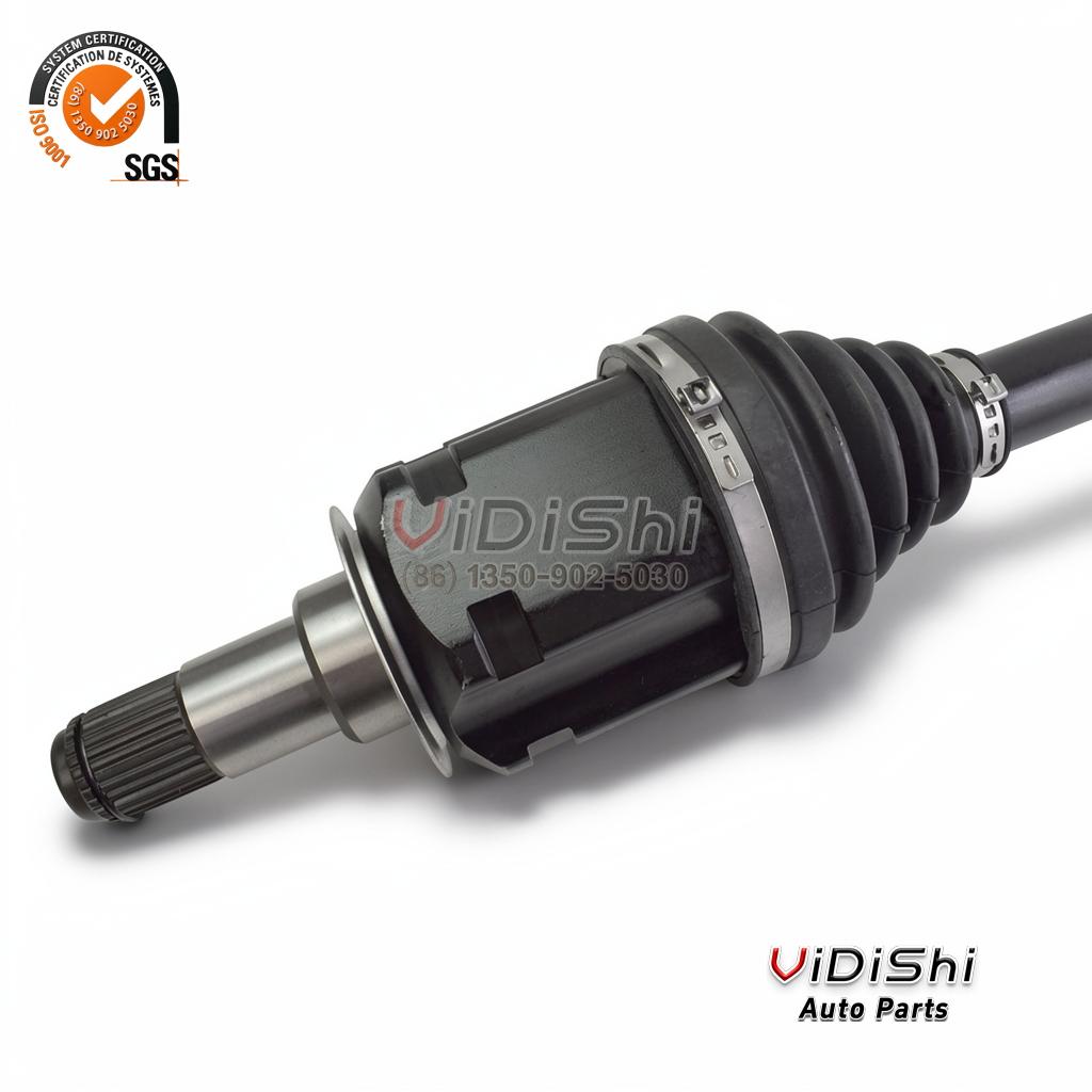 43430-60060 Front Axle Shaft Replacement for Toyota 4Runner 5 Joint housing close up: black pressed shell with square windows exposing the inner cage, spline stub in front