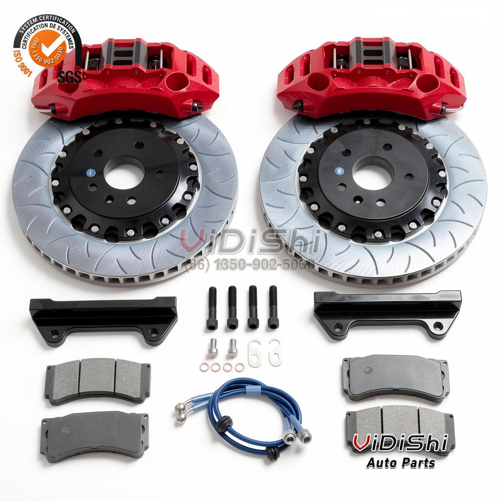 Big Brake Kit 068020626AB Replacement for Challenger 4 big brake kit red NAINEIL NS6 calipers slotted rotors pads brackets steel lines hardware for Dodge