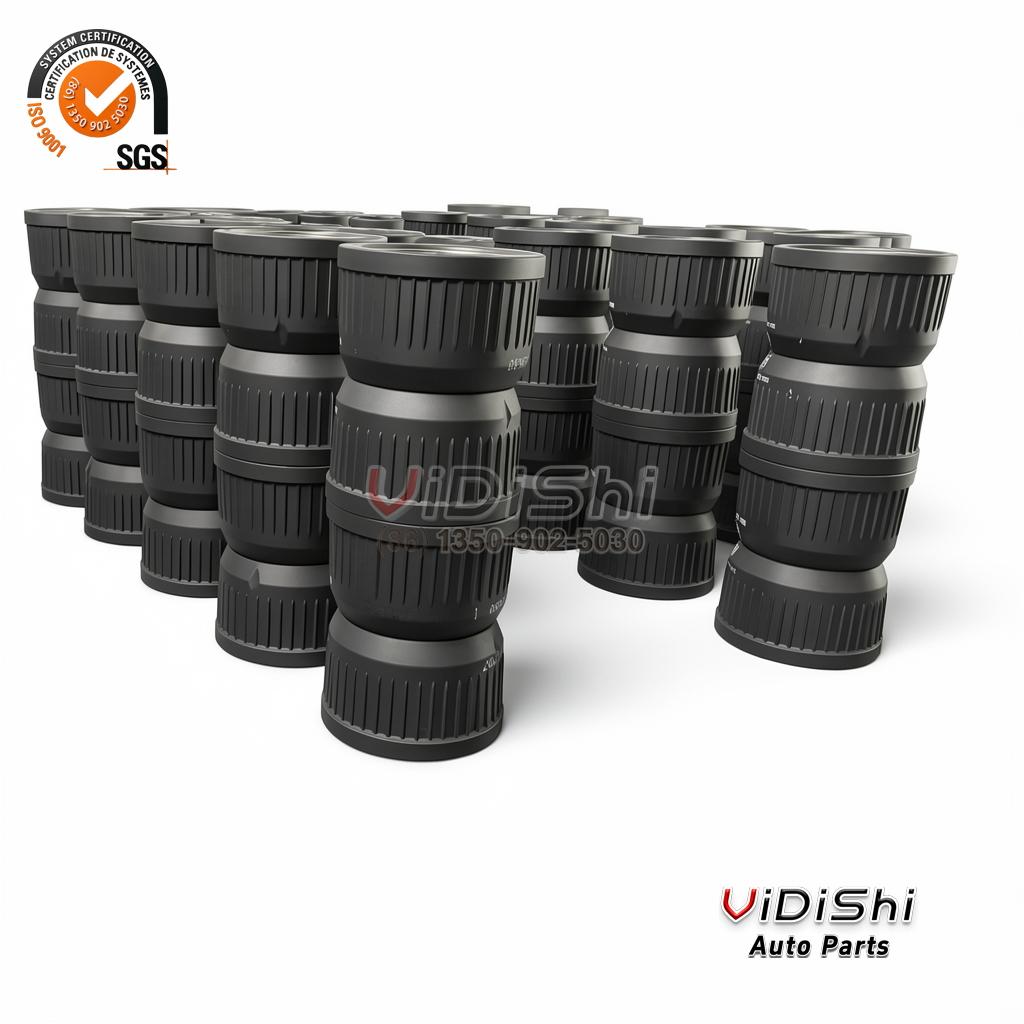 All Products 5 Rows of stacked ribbed black trailer brake drums forming multiple piles across the warehouse floor, 0310677630