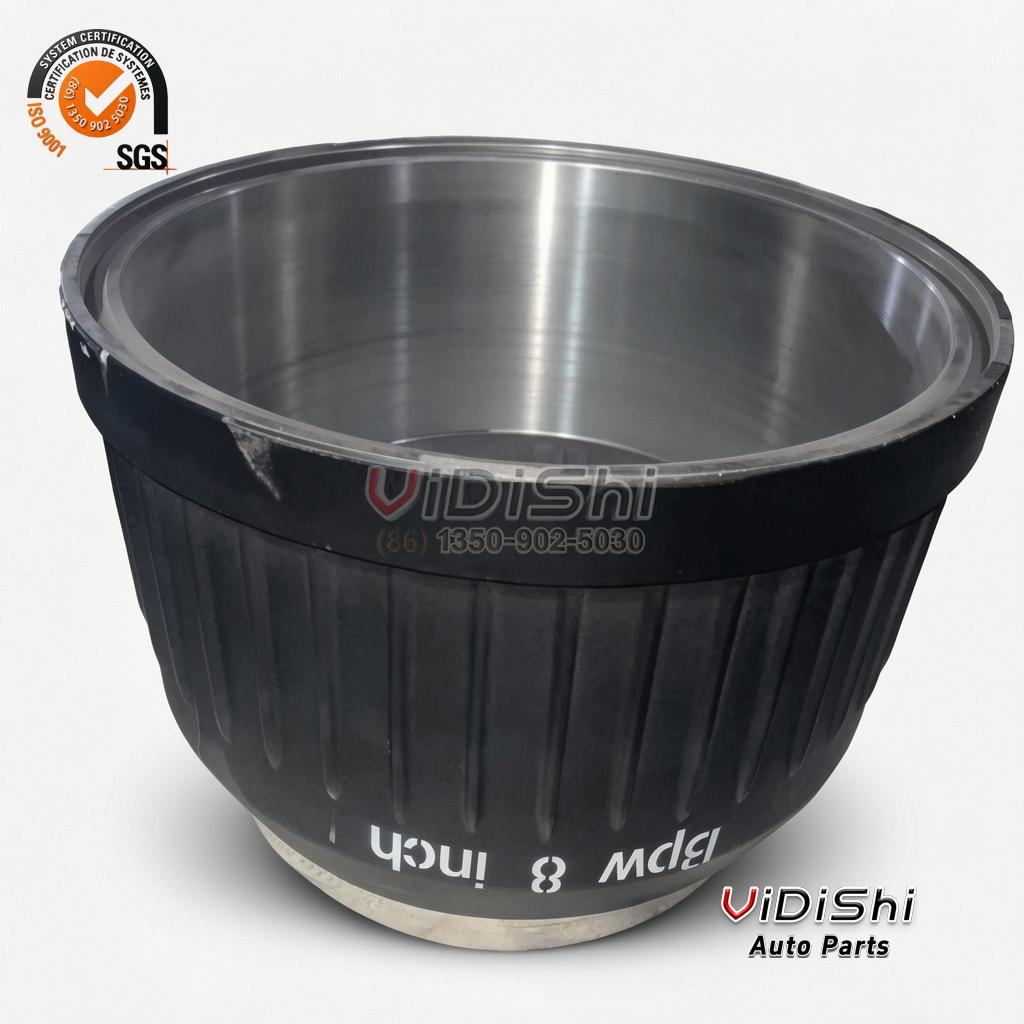 0310677630 Brake Drum for Truck and Trailer Axles 4 Trailer brake drum laid face down showing the wide machined friction surface and mirrored size stencil