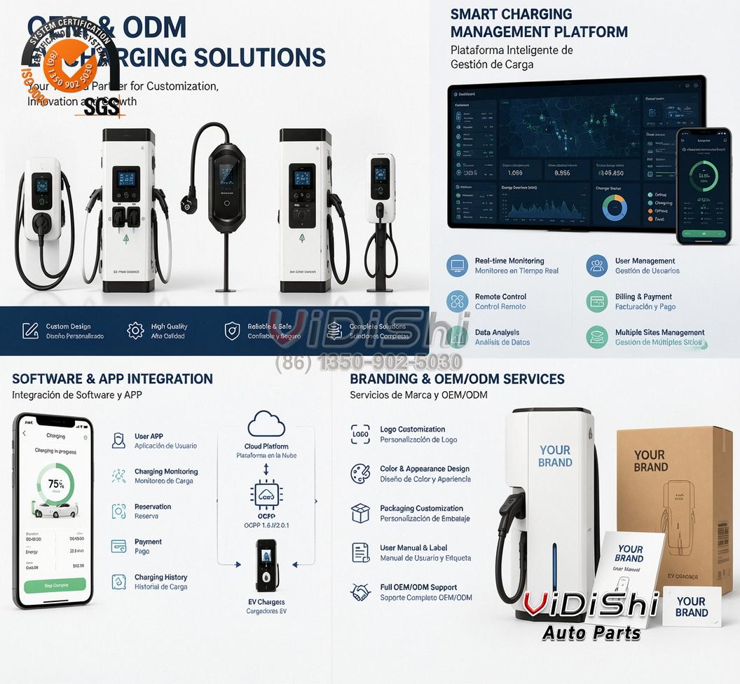 7kW 32A Portable Electric Car Charger Type 1 for Tesla EVs 1 ODM and OEM EV charging solutions banner with a smart charging management platform, mobile app and custom-brand packaging