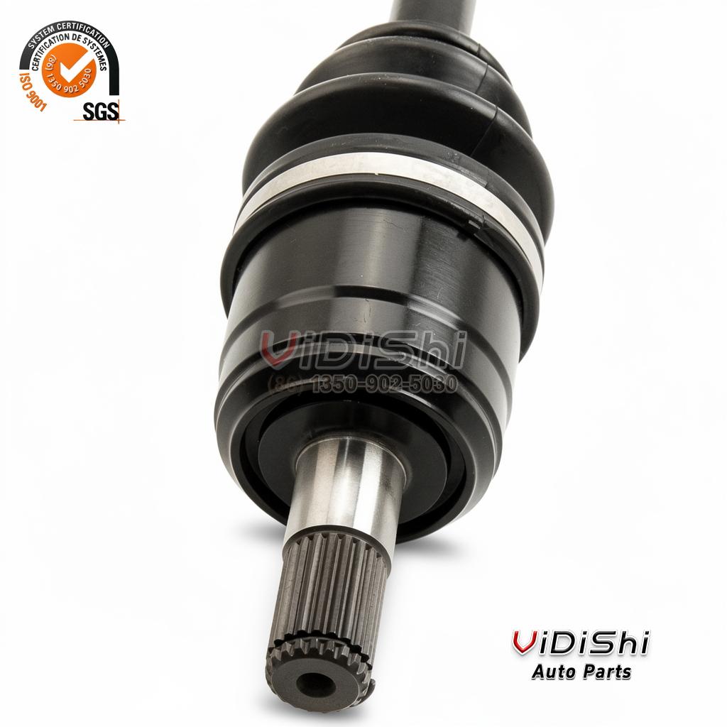All Products 7 Close-up of the CV axle outer joint with ribbed boot, retaining clamp and ground splined stub shaft, CV-AXLE-DW3