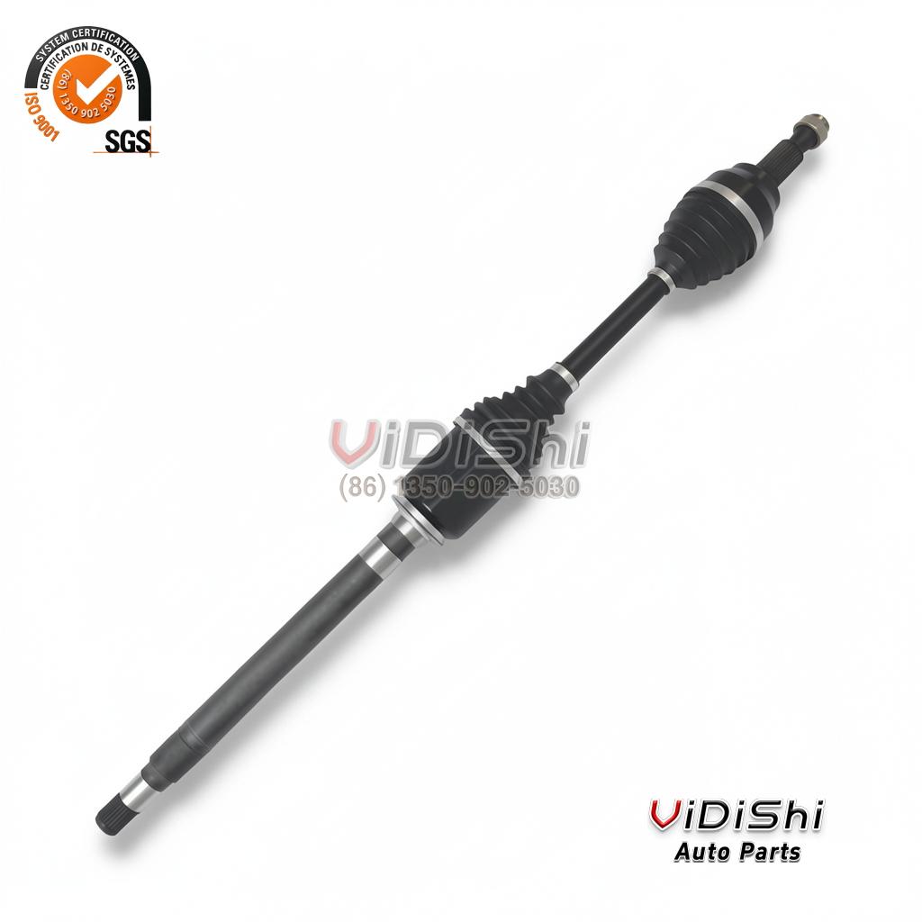Front CV Axle Replacement for Peugeot 408 Hyundai Tucson 5 Front CV axle placed diagonally with the inner joint centered between both boots and splined ends