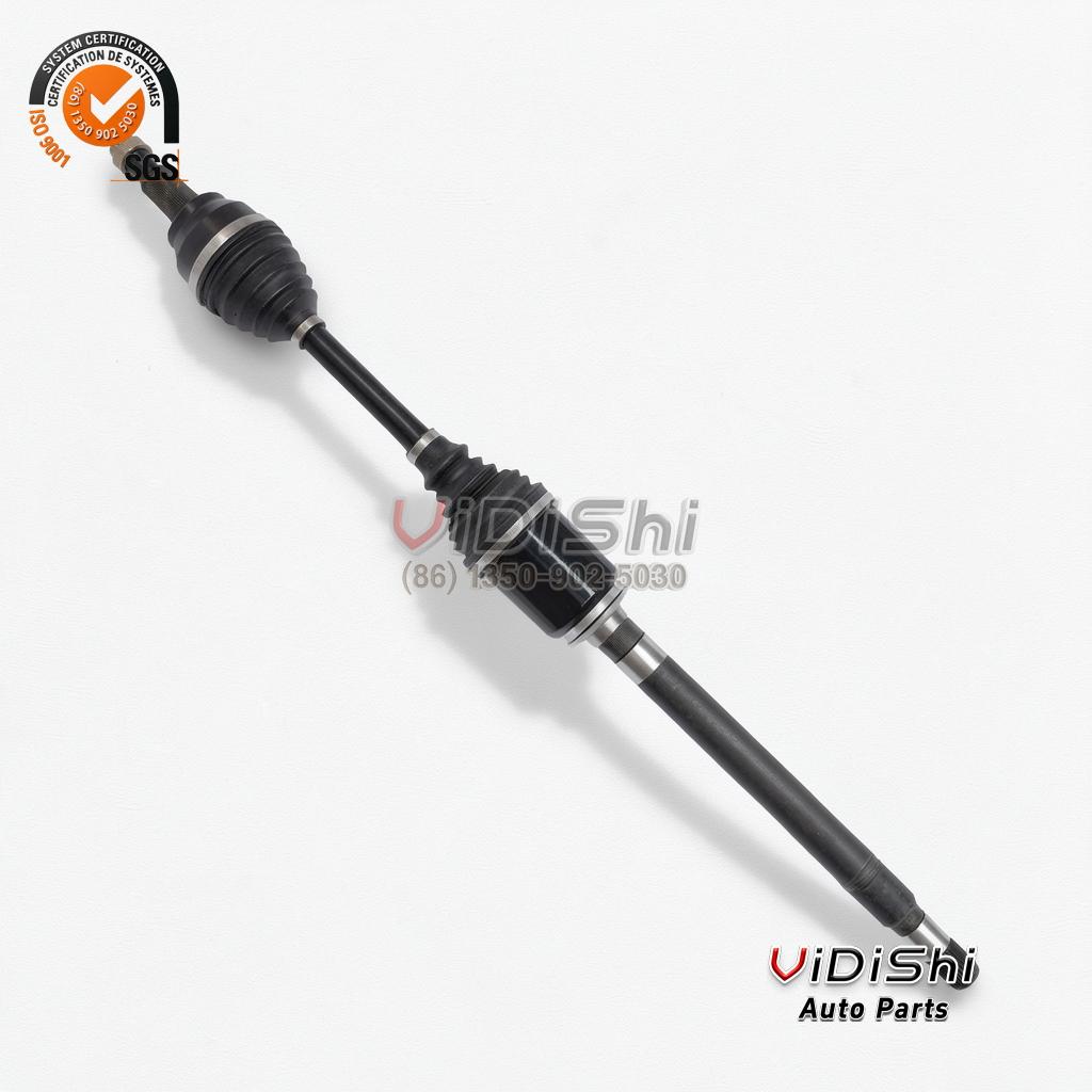 Front CV Axle Replacement for Peugeot 408 Hyundai Tucson 6 Front CV axle at an angle with the outboard joint raised and the splined stub shaft closest to the camera