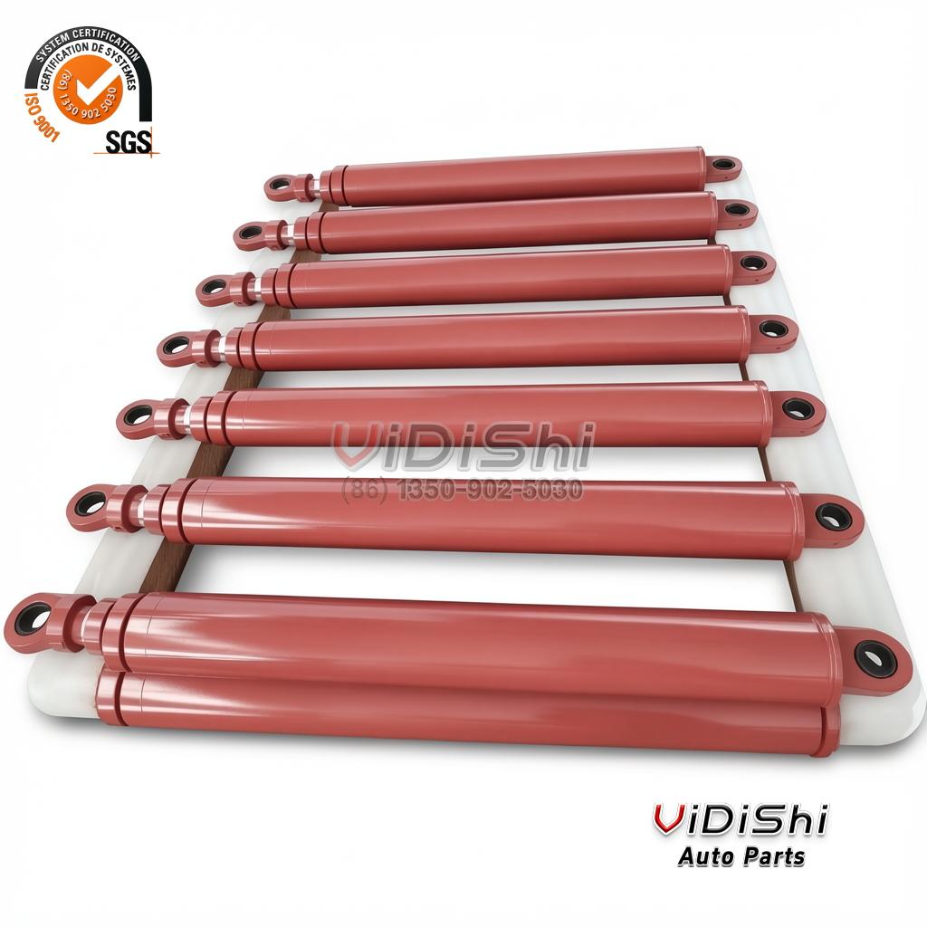 Double Acting Telescopic Hydraulic Cylinder for Garbage Truck 12000mm 3 Row of red painted telescopic cylinders