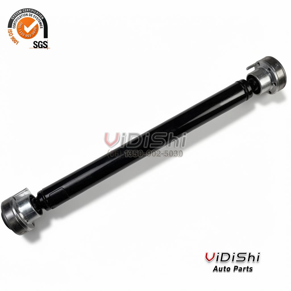 Complete drive shaft with black painted tube and bright steel CV joint housings at both ends