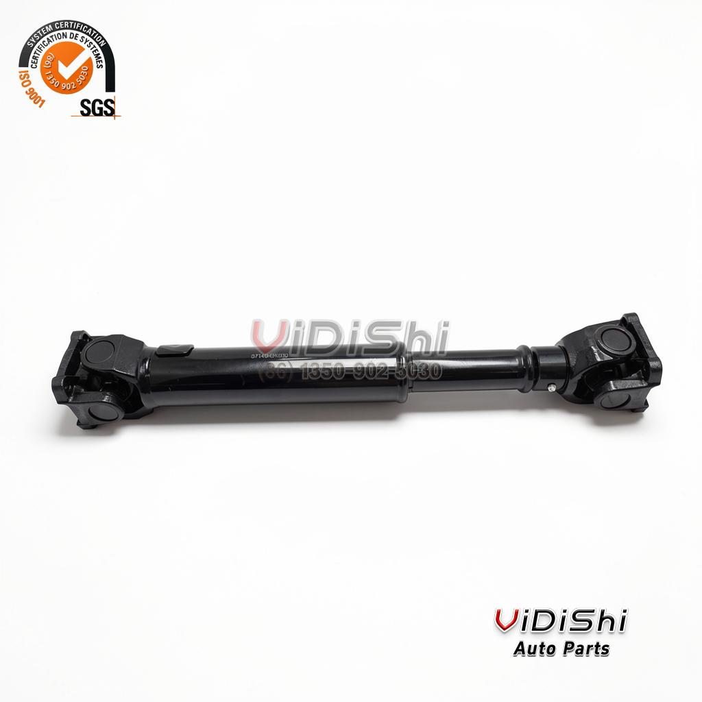 37140-0K030 Propeller Drive Shaft Replacement for Toyota Hilux KUN26 4 Propeller drive shaft laid flat full length, both universal joints on one axis, dark stamped marking on tube