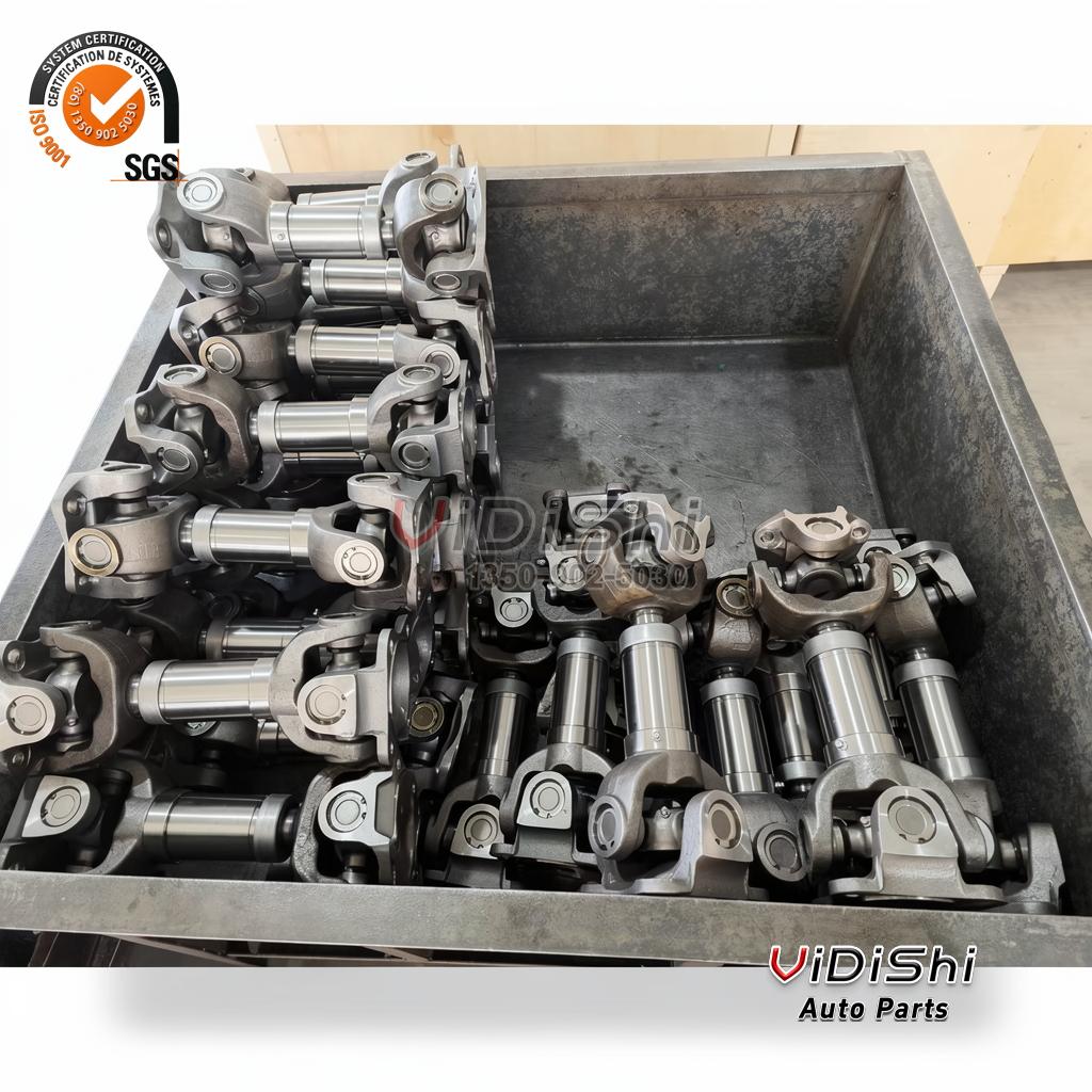 919473-1 Cardan Shaft with 5-155X U Joint for Trucks 4 Bulk cardan shaft assemblies with universal joint yokes heaped in a steel factory bin