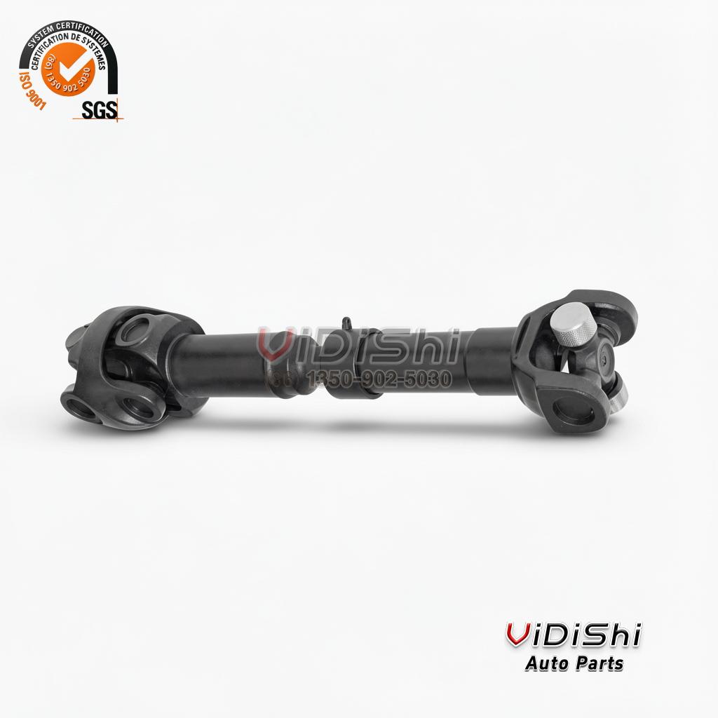 WF27-405-60 Cardan Drive Shaft with Double Universal Joint 4 Cardan drive shaft laid horizontally on white, full outline visible with a joint yoke at each end