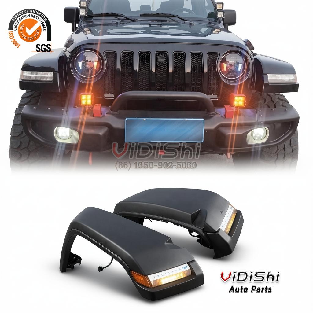 Fender Flares for Jeep Wrangler JK 2007-2017 Flat Steel Kit SKJKF003 4 Detail view of JK steel fender flare with LED module and fastener points