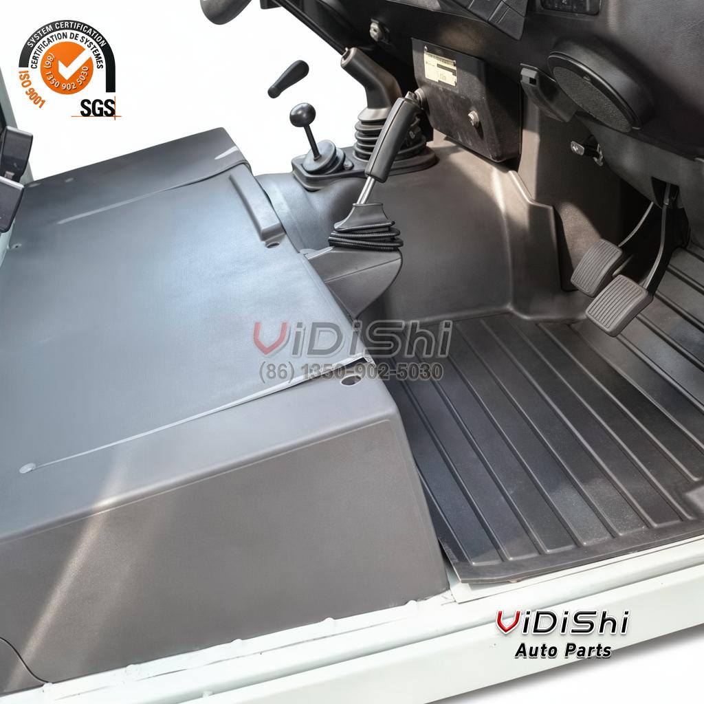TPE Car Mats for Land Rover Defender 90 110 TD5 RHD 3 Piece Set 4 Front footwell of a Defender with TPE mats fitted