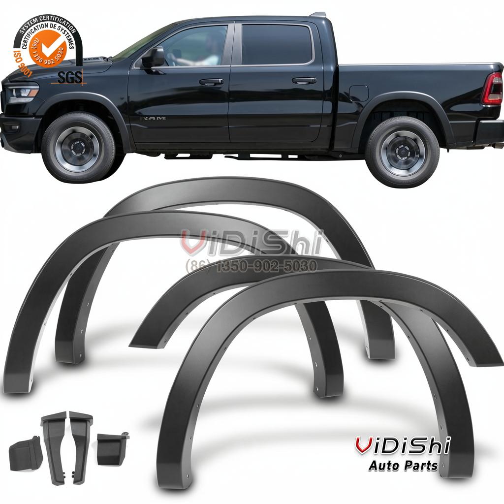 PP Fender Flares for Dodge Ram 1500 2019 Pocket Style Bolt On Set 4 1500 with the PP fender flare set installed