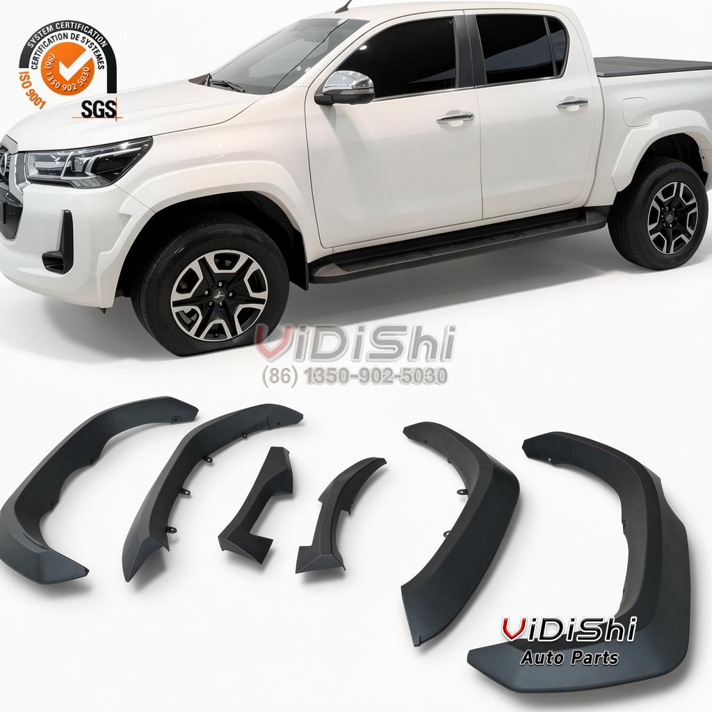 Fender Flares for Toyota Hilux Revo 2016 PP Wheel Arch GR Style Set 3 Side view of the Hilux Revo fender flare set on the vehicle