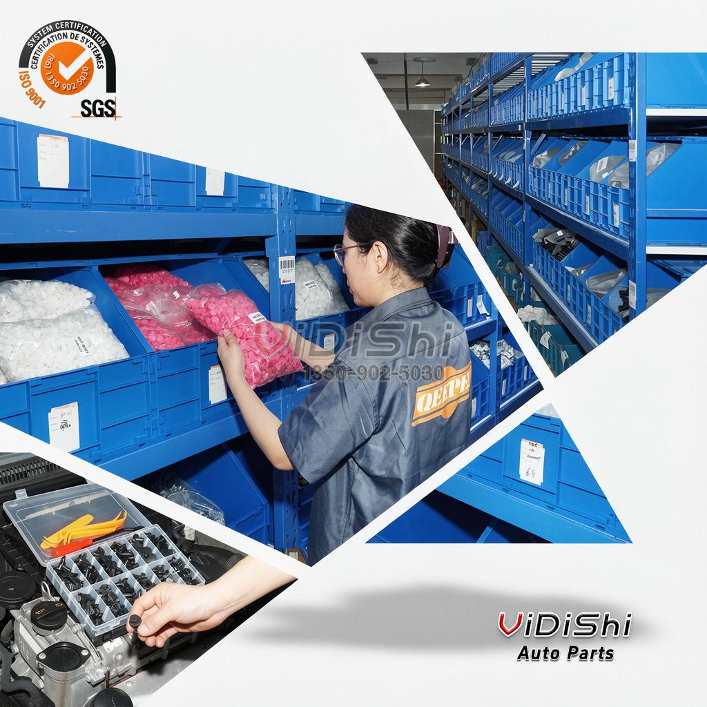 QGC-A017 Car Clip Push Type Retainer 16 Bags per Carton Wholesale 2 Warehouse packing area with retainer clips in bins