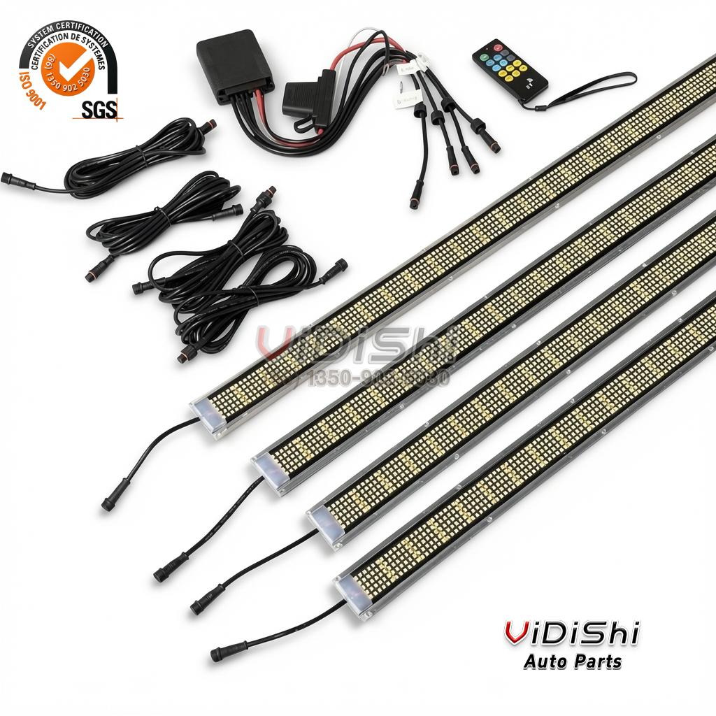 12V Fender Well Light Kit for Trucks 288W White Underbody Retrofit 4 Fender well light kit with remote controller and full wiring