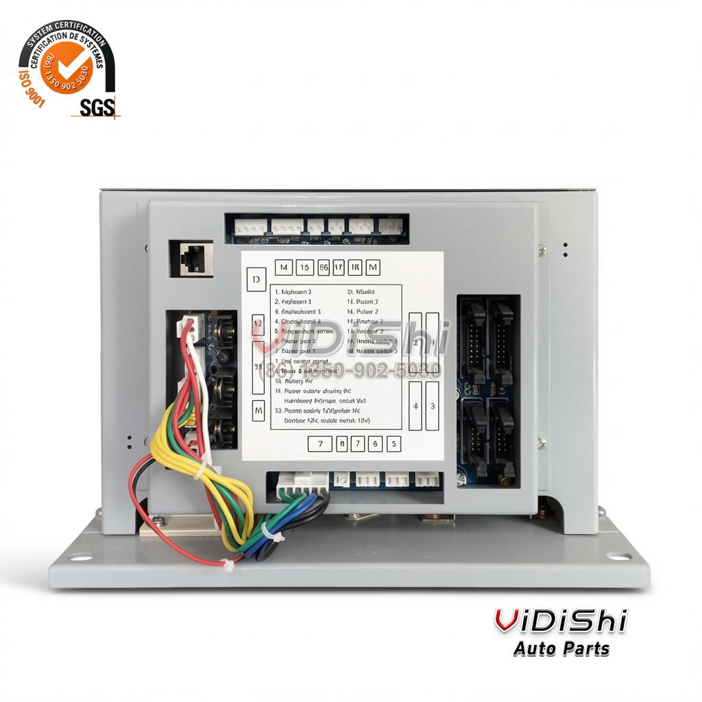 VDS-FDC-2N Dispenser controller opened to show the terminal diagram and the coloured wiring loom
