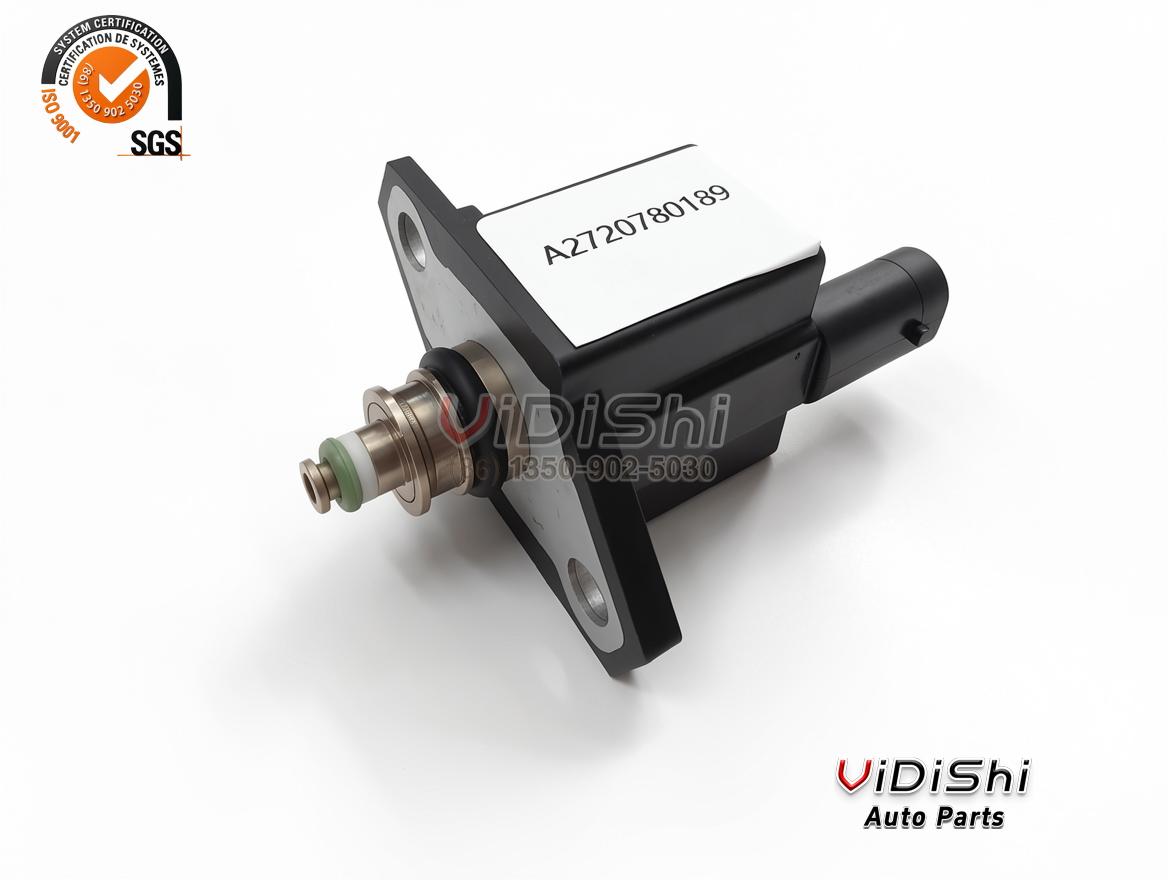 A2720780189 fuel pressure regulator, three-quarter overview of the complete unit