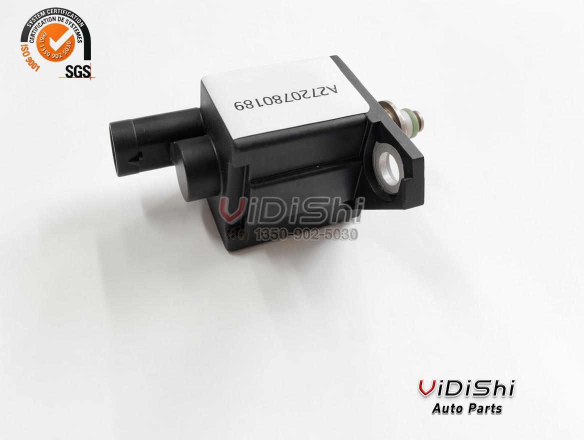A2720780189 Fuel Pressure Regulator for Mercedes M272 CGI 0261540011 6 A2720780189 pressure regulator black solenoid housing, rear view