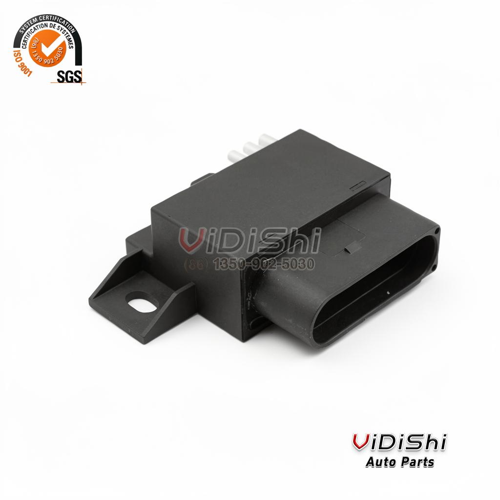 8K0906093F fuel pump control unit, front view with electrical connector and mounting bracket
