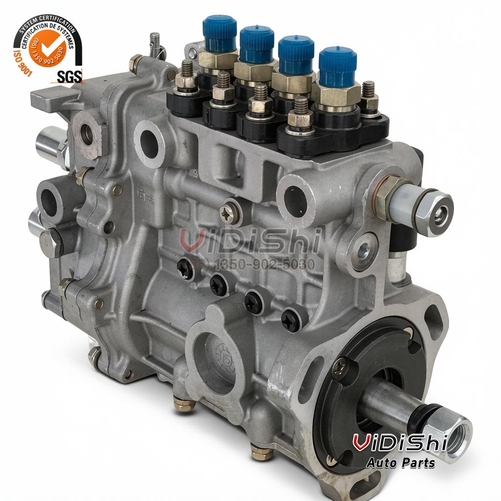 BQ2000-BH four-cylinder inline diesel injection pump, front view showing the four delivery valves and drive flange