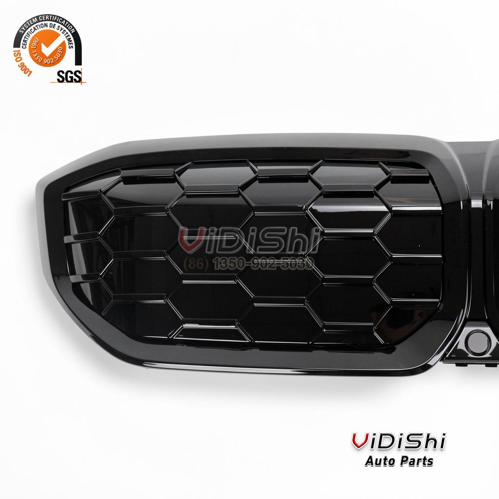 Front Grille for BMW i3 2023 Gloss Black ABS Grill with Hole HMI3 4 I3 grille three-quarter view