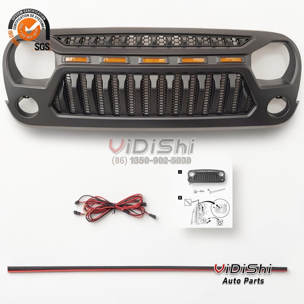 Front Grille for Jeep Wrangler JK 2013-2017 Black ABS SKJK-001 3 JK front grille with LED light bar and wiring