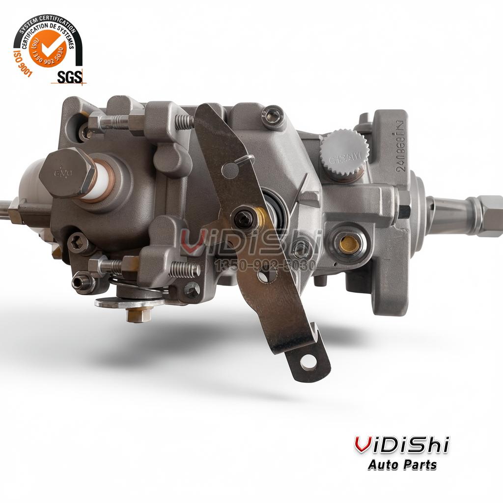 0460424512 VE4 Distributor Injection Pump for 0 460 424 512 4 0460424512 pump from the drive end showing the slotted flange and governor lever arm