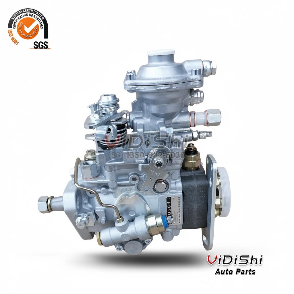 0460426459 VE6 Distributor Injection Pump for 0 460 426 459 3 0460426459 pump on its flank with the black nameplate facing the camera and a code strip below it