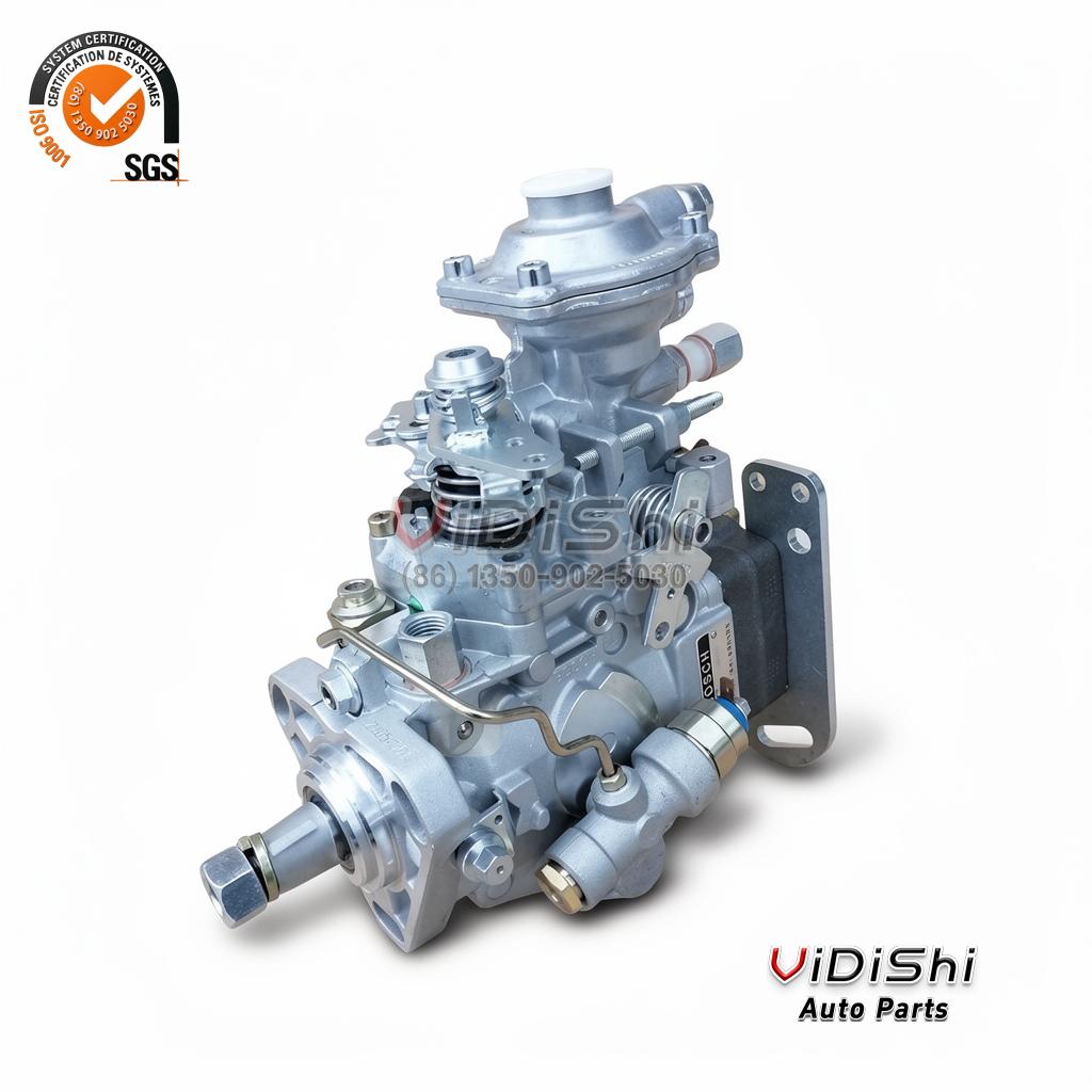 0460426459 VE6 Distributor Injection Pump for 0 460 426 459 5 0460426459 pump at a three-quarter angle from the drive end, showing the shaft nut and the bracket