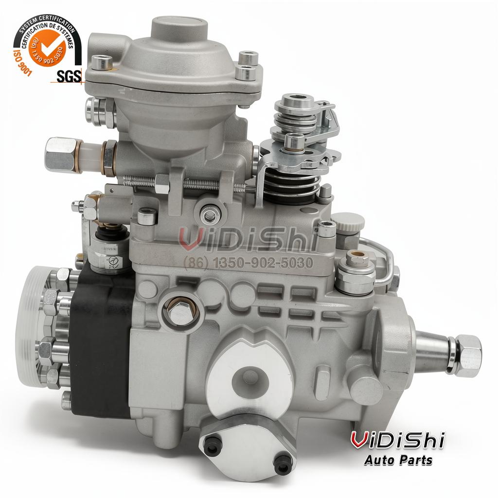 0460426520 VE6 distributor pump, three-quarter view with domed cap, coil spring governor and white drive ring gear