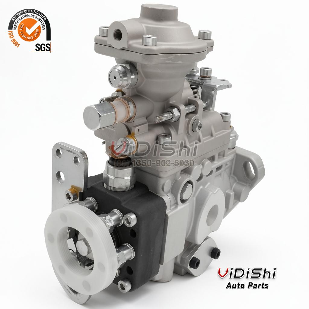 0460426520 VE6 Distributor Injection Pump for 0 460 426 520 2 0460426520 pump from above the domed cap, white drive ring gear and a three-hole mounting bracket at the left