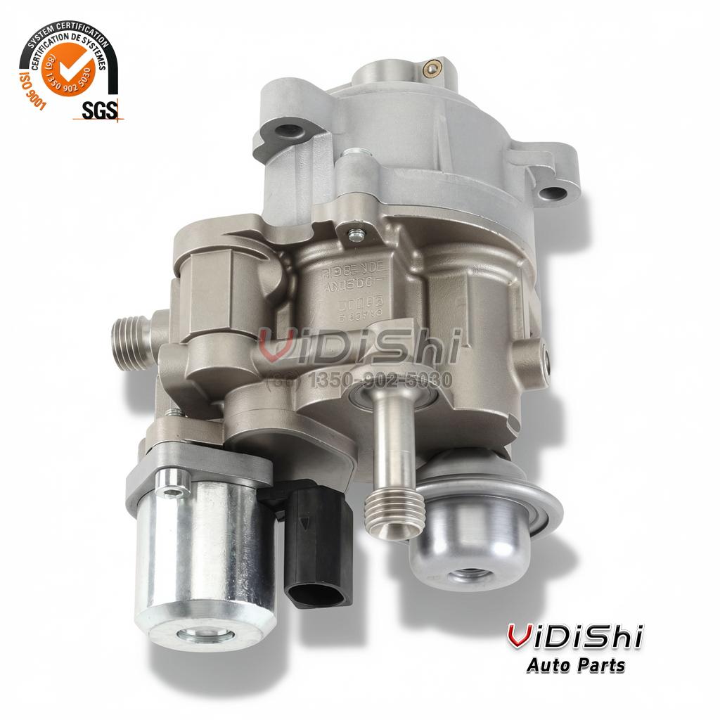 13517616170 HPFP for BMW N54 N55 3.0L Turbo 4 13517616170 pump housing with raised cast characters above a black connector and a bright machined valve cylinder