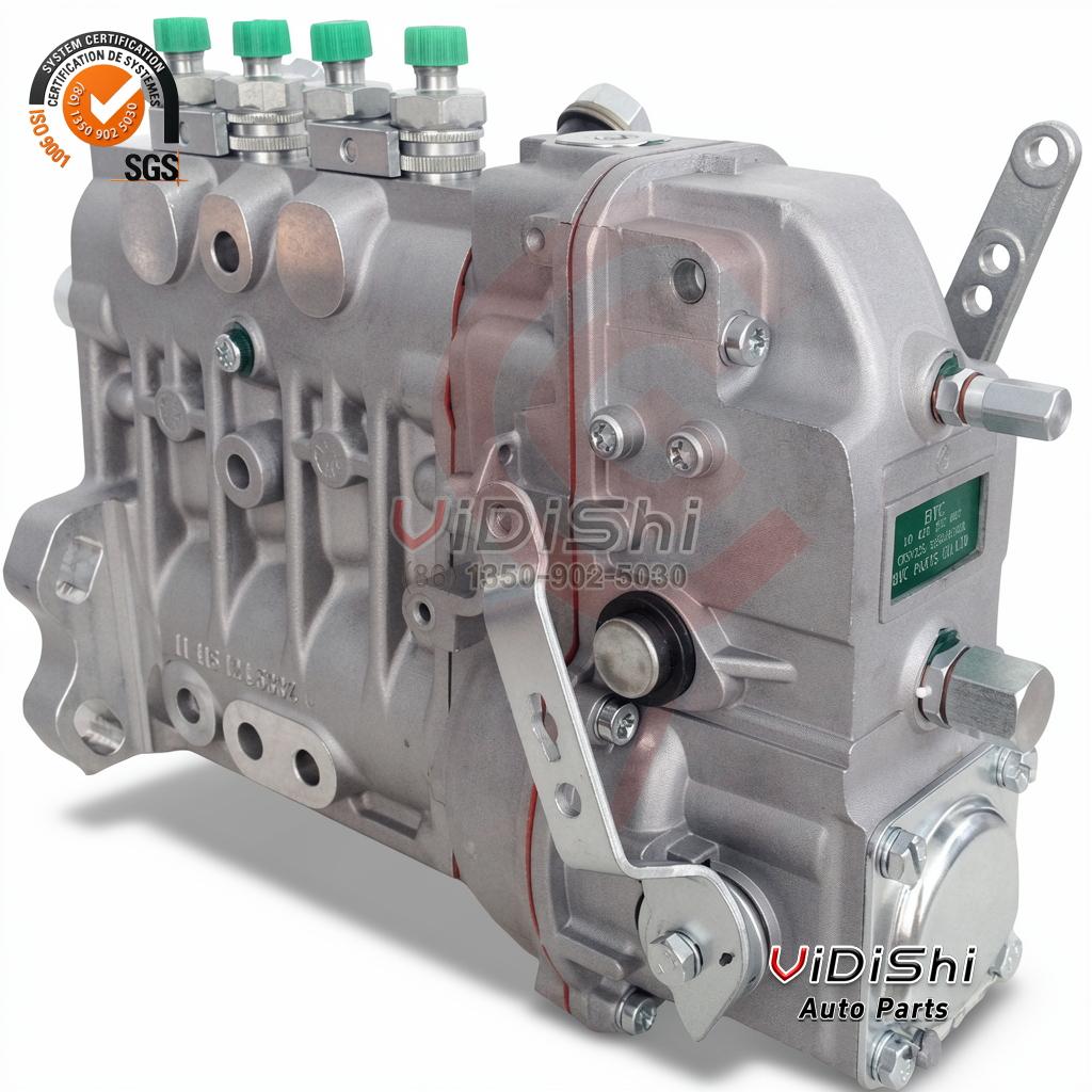 10400874005 Mechanical Fuel Injection Pump for F4L912 Diesel 3 10400874005 pump corner view, green maker plate on the end face, steel mounting bracket, bolted round end cover