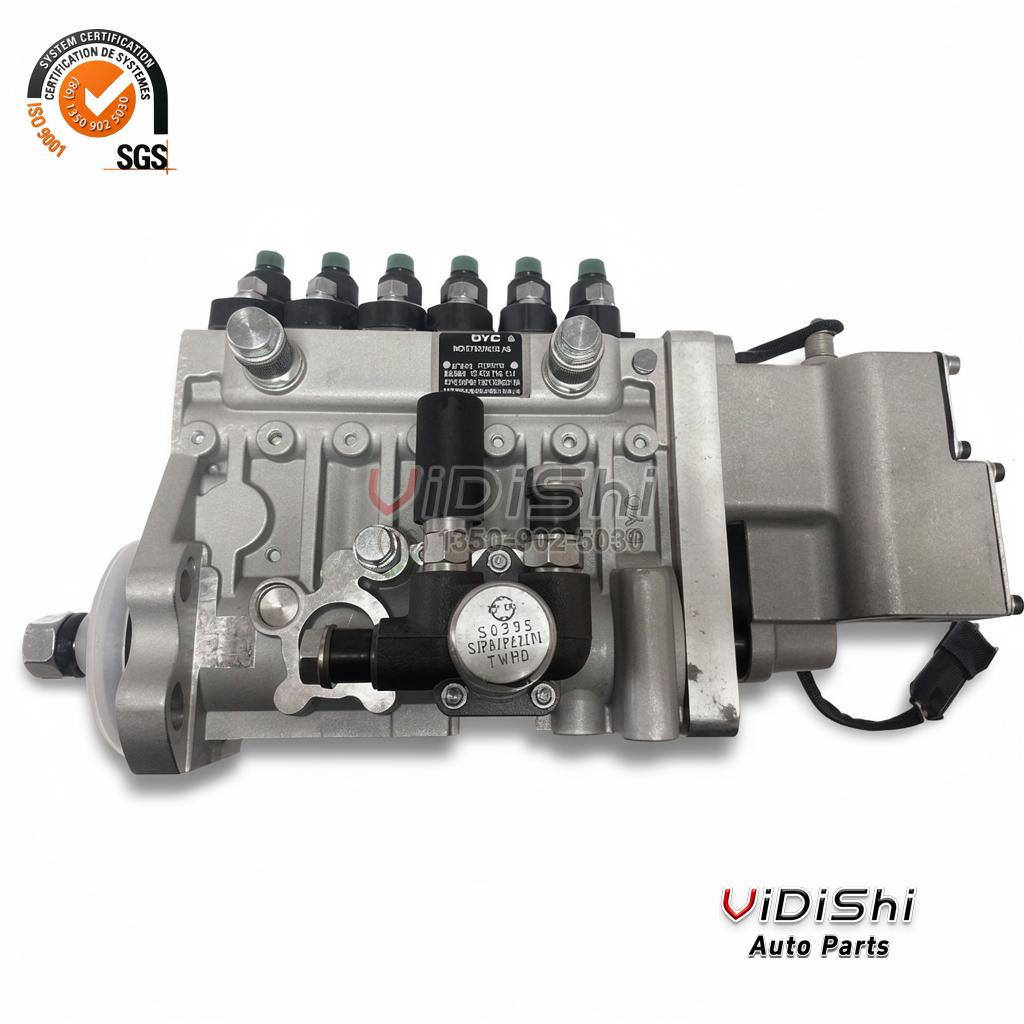 10403716114 Inline Fuel Injection Pump for 1006TAG Engines 2 10403716114 pump top face with six green capped delivery valves, the black data plate and a machined cast boss
