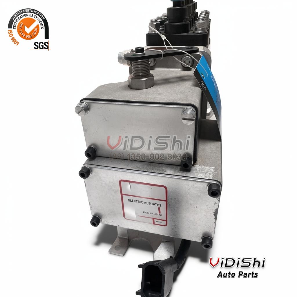 10403716114 Inline Fuel Injection Pump for 1006TAG Engines 4 10403716114 pump actuator end with two stacked electric actuator modules, coil springs and a red bordered label