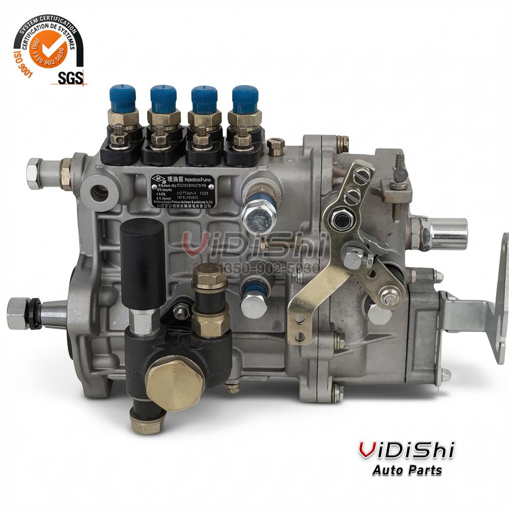 4QT72ZH1 BQ2000 pump from the drive end, data plate on the flank, four blue capped delivery valve holders on top