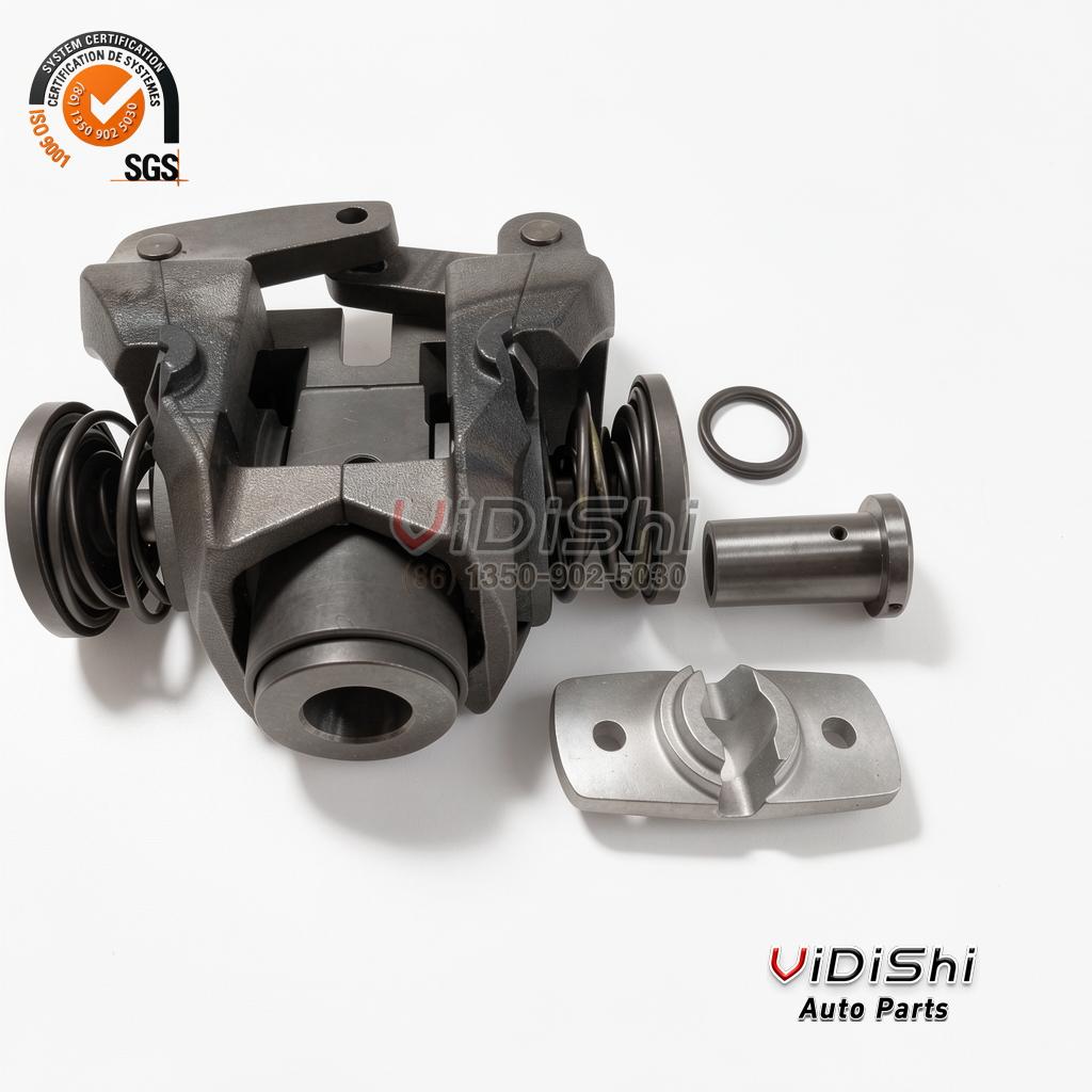 9700360403 governor flyweight set: dark cast body, two coil springs, stepped bore, a pin, ring and slotted plate alongside