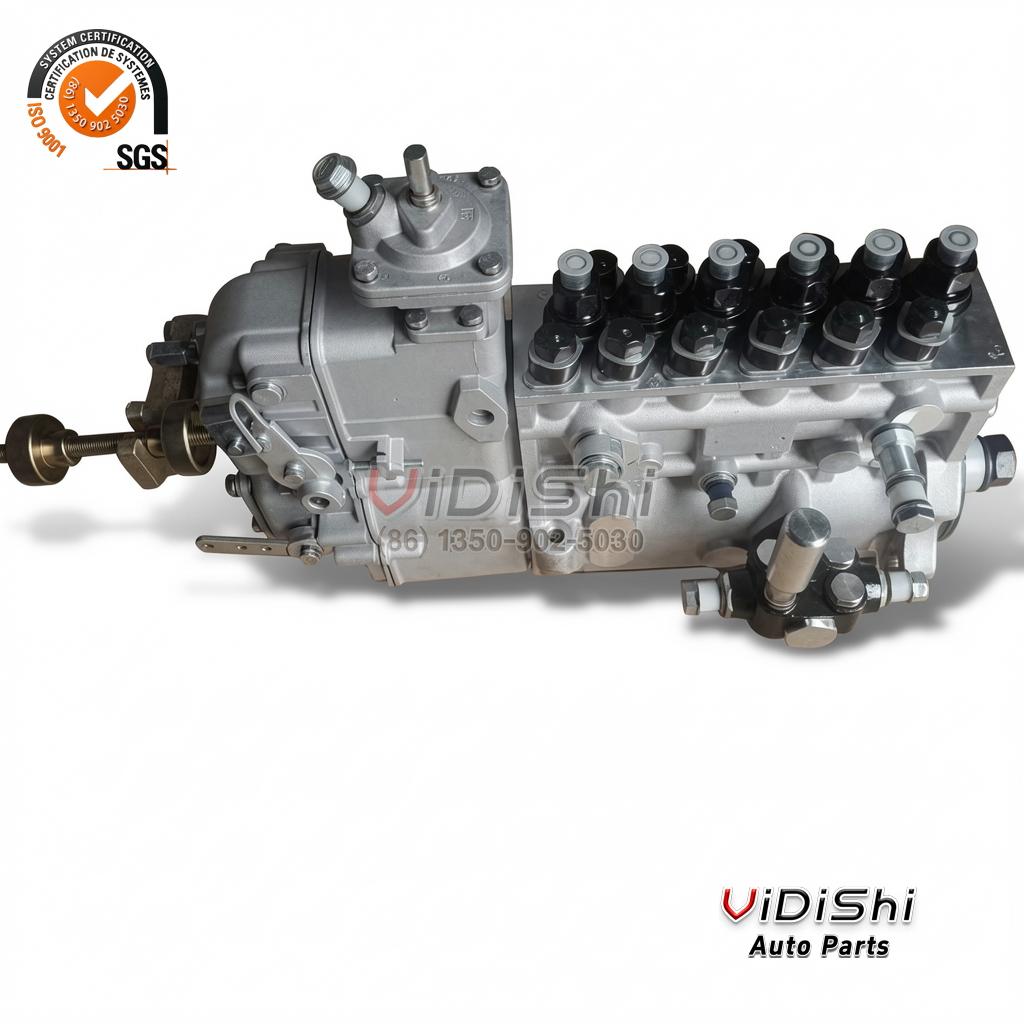 BH6P120R Inline Fuel Injection Pump for WP10 Diesel 3 BH6P120R pump from the governor flank, governor housing with two capped ports and a linkage arm at the left