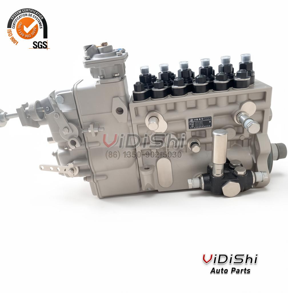 BH6P120R Inline Fuel Injection Pump for WP10 Diesel 4 BH6P120R pump side elevation, small black data plate with Chinese characters fixed mid-body on the flank