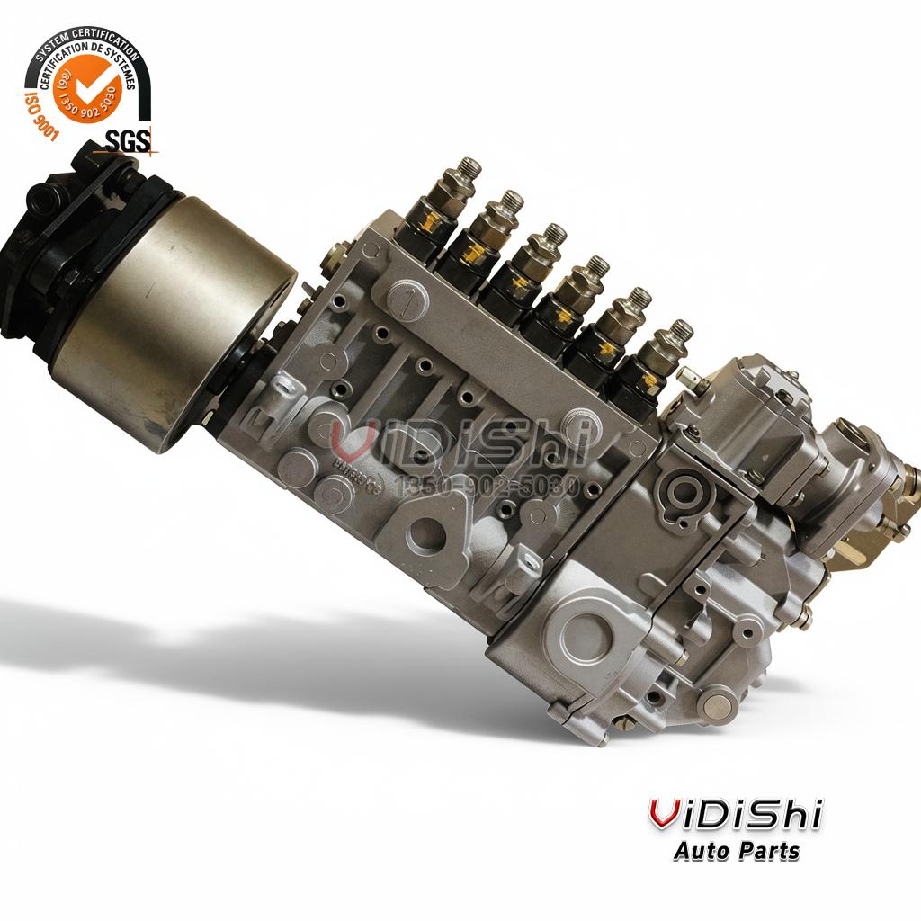 BHT6PA110 Inline Fuel Injection Pump for Dachai 6DE2 Diesel BP11C8 3 BHT6PA110 inline fuel injection pump from the tappet end, bronze roller tappet and black carrier in the foreground