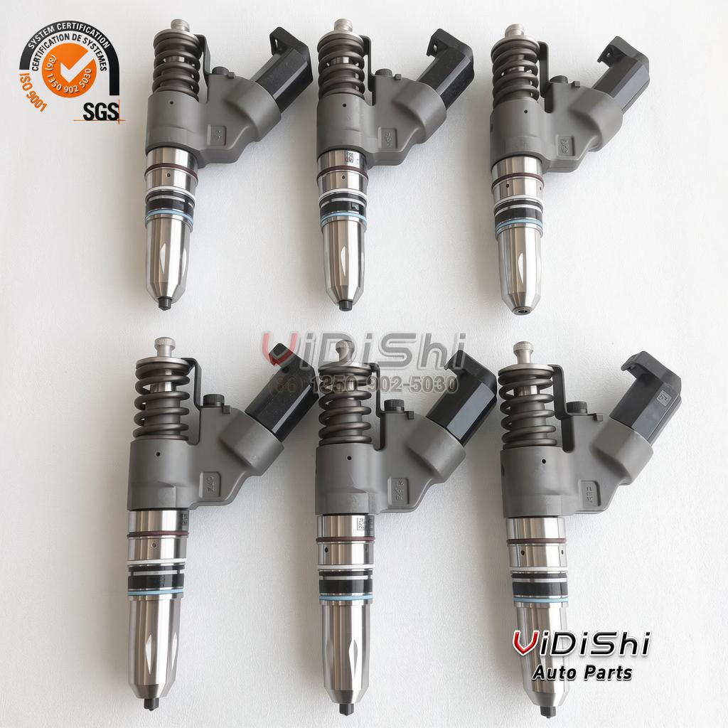 Six 0414701013 unit injectors arranged in two rows on a white background, all with the nozzle pointing down