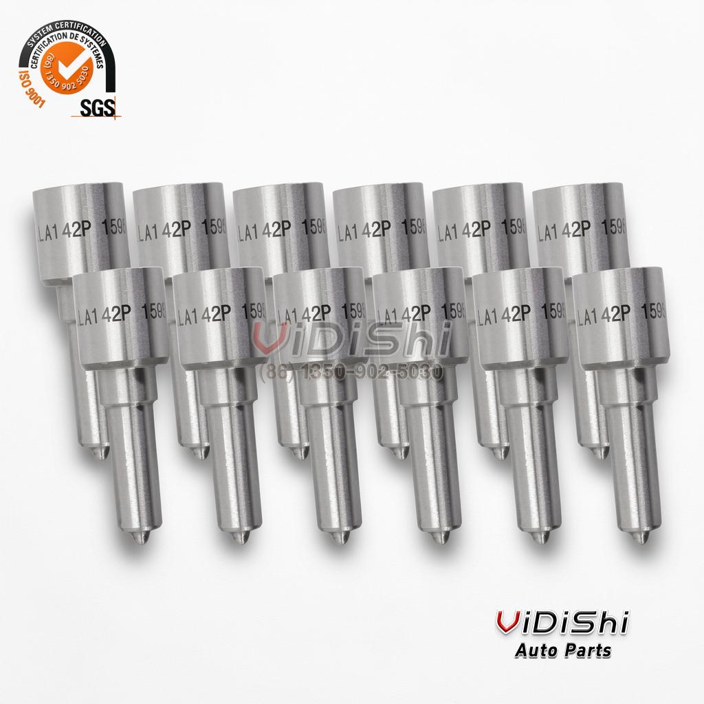 Batch of twelve 0433171974 injector nozzles with the DLLA142P1595 stamping visible