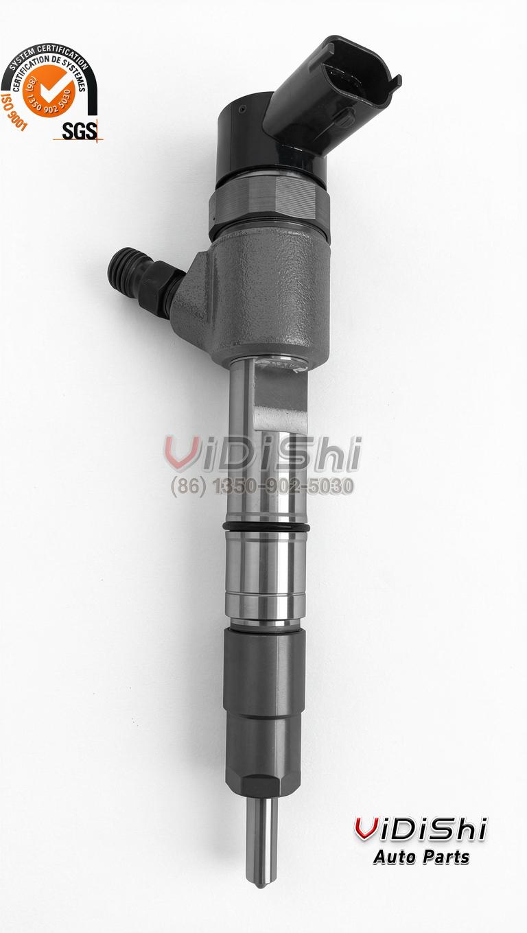 0445110247 Common Rail Injector for Fiat Ducato Iveco 3.0 Multijet 2 0445110247 diesel injector standing upright with the connector housing at the top