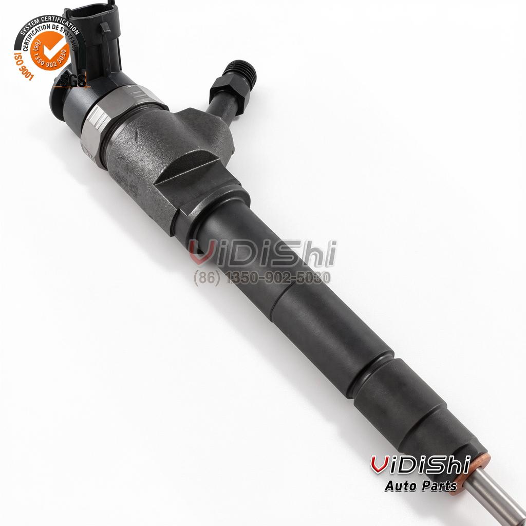 0445110250 Injector for Ford Ranger Mazda BT50 Diesel 4 A 0445110250 injector nozzle tip beside a small inset view of the solenoid head at the other end of the body