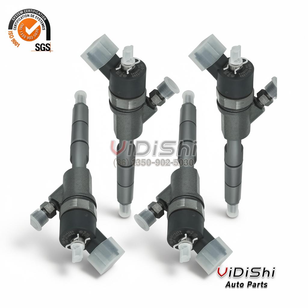 All Products 15 row of six 0445110307 injectors lined up for batch inspection