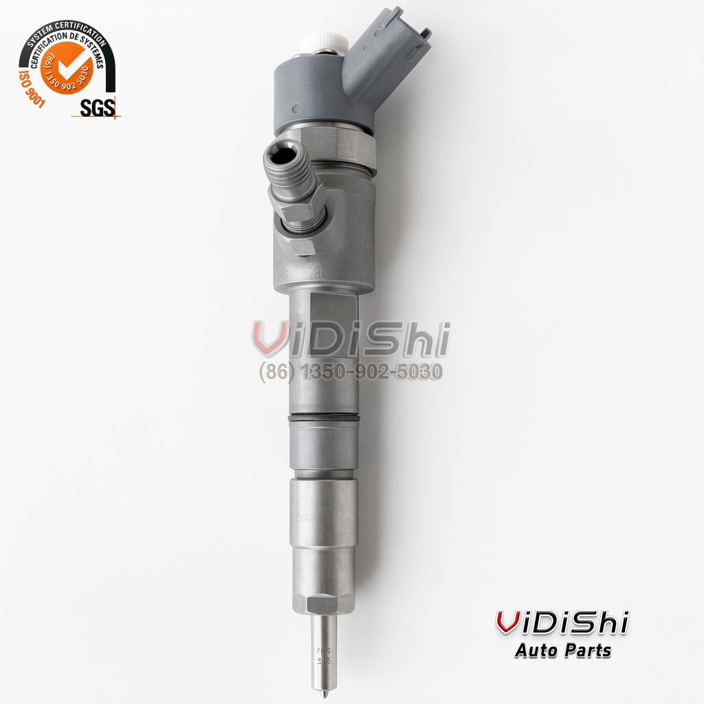 All Products 8 A 0445110464 injector held vertically with the machined body shank and the nozzle nut in view