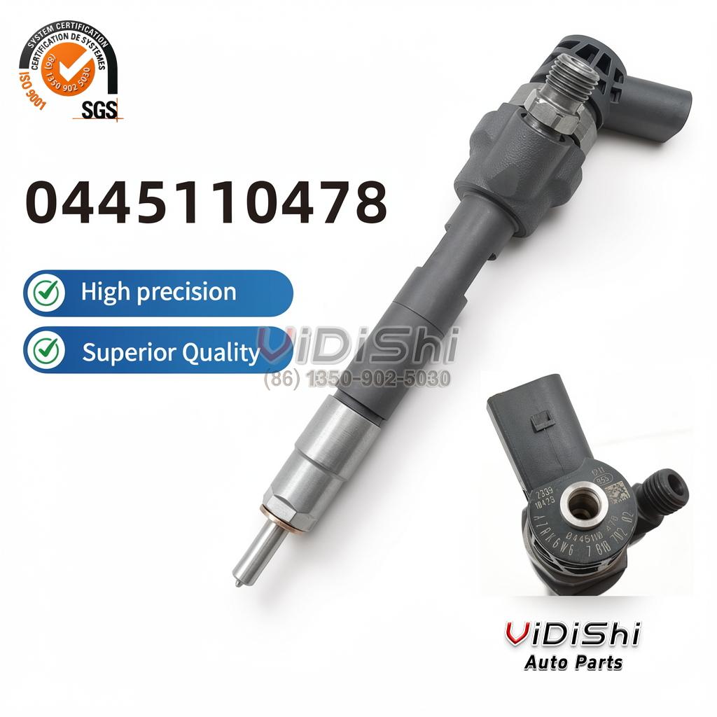 All Products 8 A 0445110478 product card carrying the part number beside a complete injector and its solenoid end